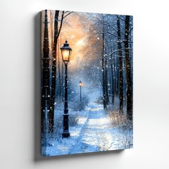 Wall Art Winter Snow Forest Path Lamp Post Sunset Landscape Gallery Office Print