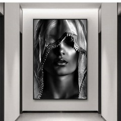 Modern Woman Under Headscarf Canvas Painting Gold Wall Art Posters and Prints