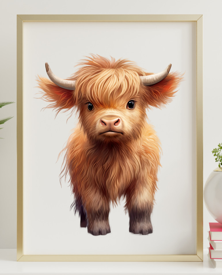Cow Wall Art Print, Cute Highland Cow Art Print Farmhouse Decor, Home Decor #521