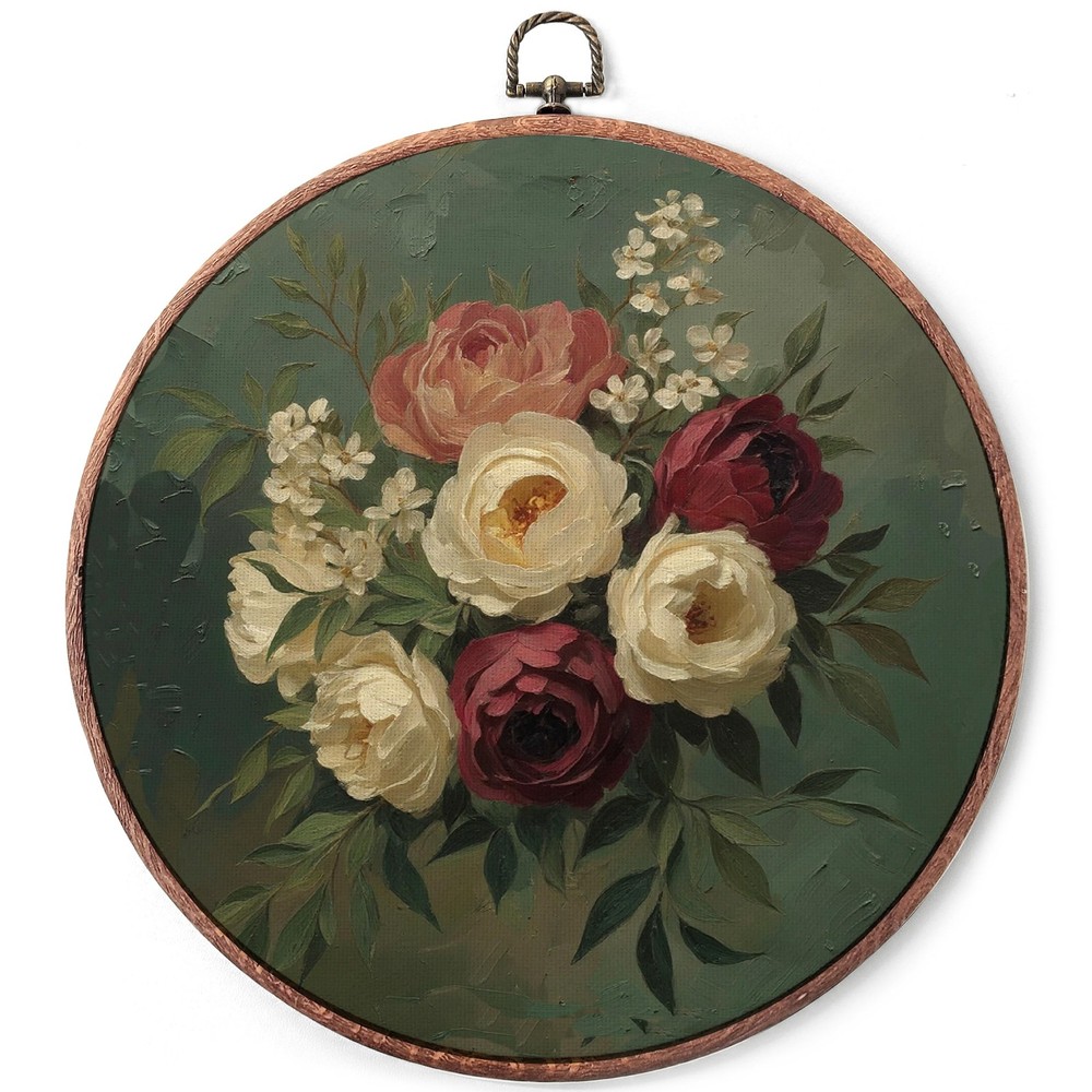 Chinoiserie Spring Floral Framed Round Wall Art,Blue and White Hydrangea Flow…