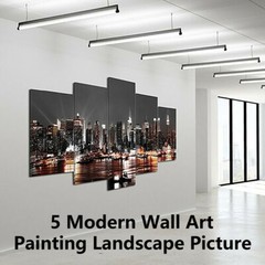 Modern City Night Painting 5 Pieces Canvas Wall Art Poster Print Home Decor Art