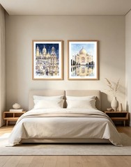 Set of 2 Paris Sacre Coeur Montmartre Louvre Museum Watercolor Art Print 12X16″