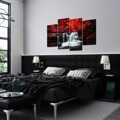 Black White and Red Wall Art 4 Pieces Red Tree Forest Waterfall Picture Canva…