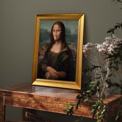 Vinatge Gold Frame Mona Lisa Holding Nose Bathroom Wall Art Funny Monalisa Ba…