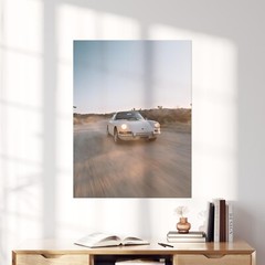 Vintage White Porsche In Desert Classic Sports Cars Wall Art Poster Print