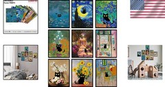 Charming 9Pcs Black Cat Artwork – Perfect Gift for Cat Lovers Unframed