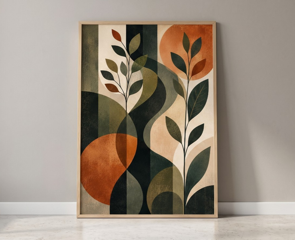 Abstract Botanical Wall Art Boho Leaves Poster Modern Geometric Print