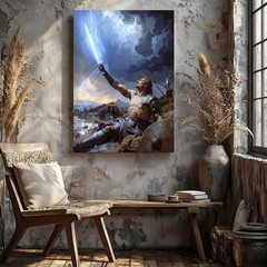 Warrior�S Last Stand Canvasepic Battlefield With Glowing Sword And Storm Wall