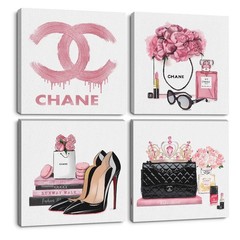 4 Pcs Fashion Canvas Wall Art Pink Room Decor Aesthetic Framed Posters Art Pr…