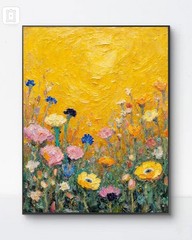 Abstract Floral Oil Painting Canvas Wall Art Yellow Textured Flowers 8»*12»