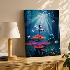 Whimsical Fairy In A Lush, Enchanted Forest, Delicately Poised Amidst Wall Art