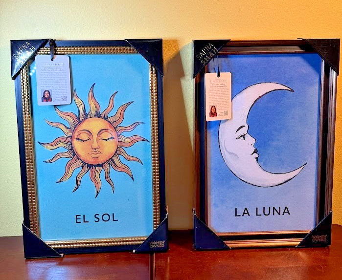 Sapna Shah El Sol & La Luna Framed Wall Art Set of 2 Celestial Boho Decor NWT
