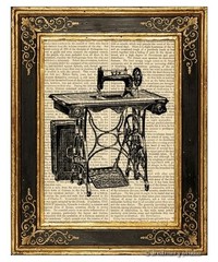 Sewing Machine Art Print on Vintage Book Page Home Office Hanging Decor Gifts