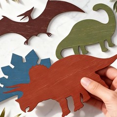 4 Pcs Dinosaur Wall Decors Wooden, Boys Dinosaurs Playroom Wall Decor, Farmho…