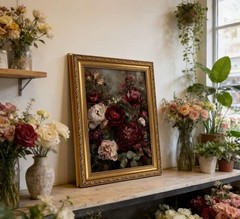 Vintage Gold Framed Floral Wall Art Dark Moody Flower Botonical Canvas Painti…