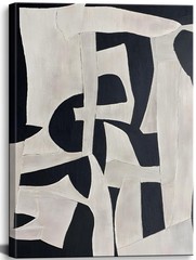 Framed Geometric Wall Art Black and White Abstract Canvas Wall Decor Simple C…