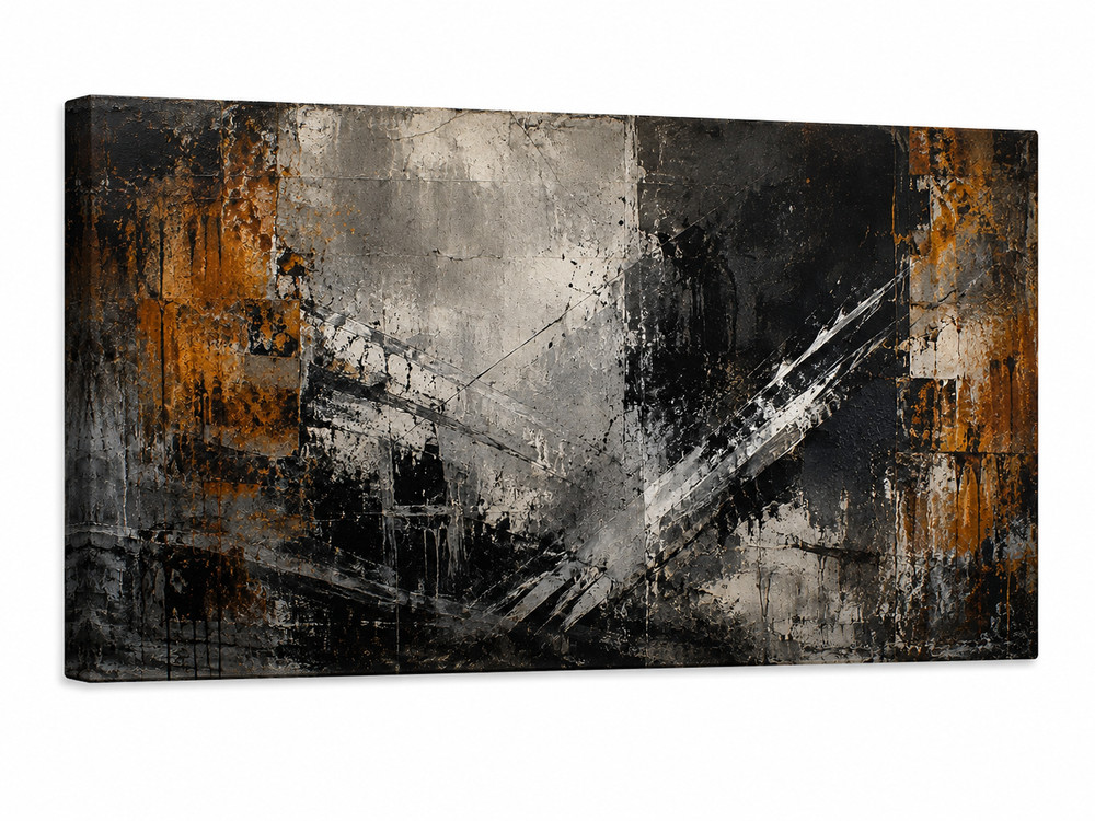 Industrial Abstract Canvas Wall Art Framed Black Rust Gray Modern Print