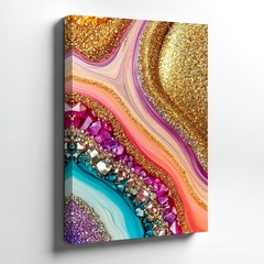 Wall Art Abstract Geode Glitter Gold Pink Purple Teal Crystal Canvas Print Decor