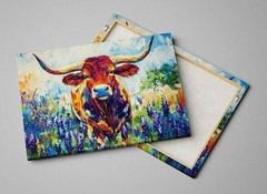 Texas Longhorn Wall Art Extra Large Canvas Print Bluebonnets Living Room Decor
