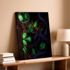 Wall Art Green Macarons Mint Leaves Chocolate Rustic Kitchen Food Poster Print