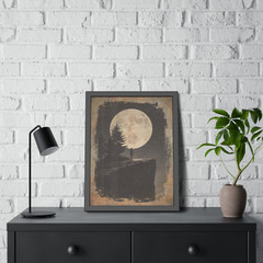 STARGAZER MOON GIRL Wall Art Print, Retro Celestial Full Moon Astronomy Poster