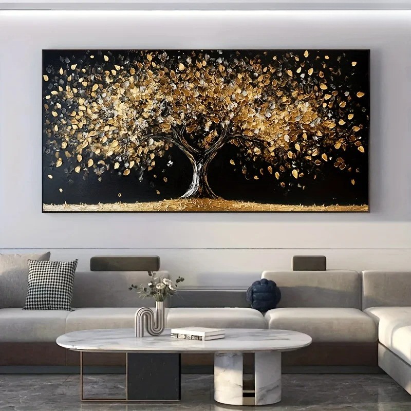 Abstract Golden Tree of Life Canvas Wall Art Black Golden Tree Canvas Painting