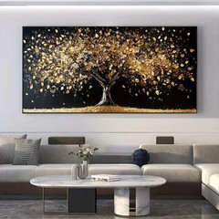 Abstract Golden Tree of Life Canvas Wall Art Black Golden Tree Canvas Painting