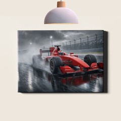 Formula Race Car Wall Art Rainy Racetrack Speed Motorsport Scene