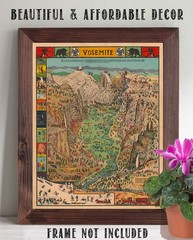 1931 Yosemite National Park Pictorial Map Vintage Travel Poster Print