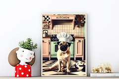 Pug Chef Kitchen Art Print – Cute Retro Wall Decor for Dog Lovers