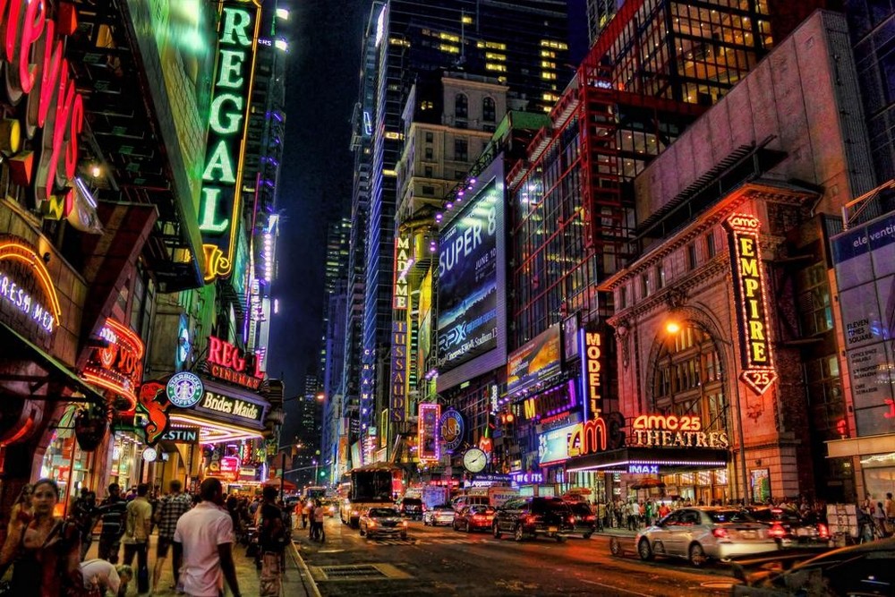 Times Square Theater District New York City Neon at Night Photo Photograph Cool