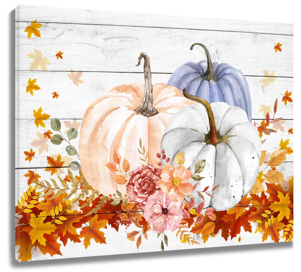 Maple Leaf Fall Pumpkin Canvas Wall Art Decor For Living Room Bedroom 10×8 Inch