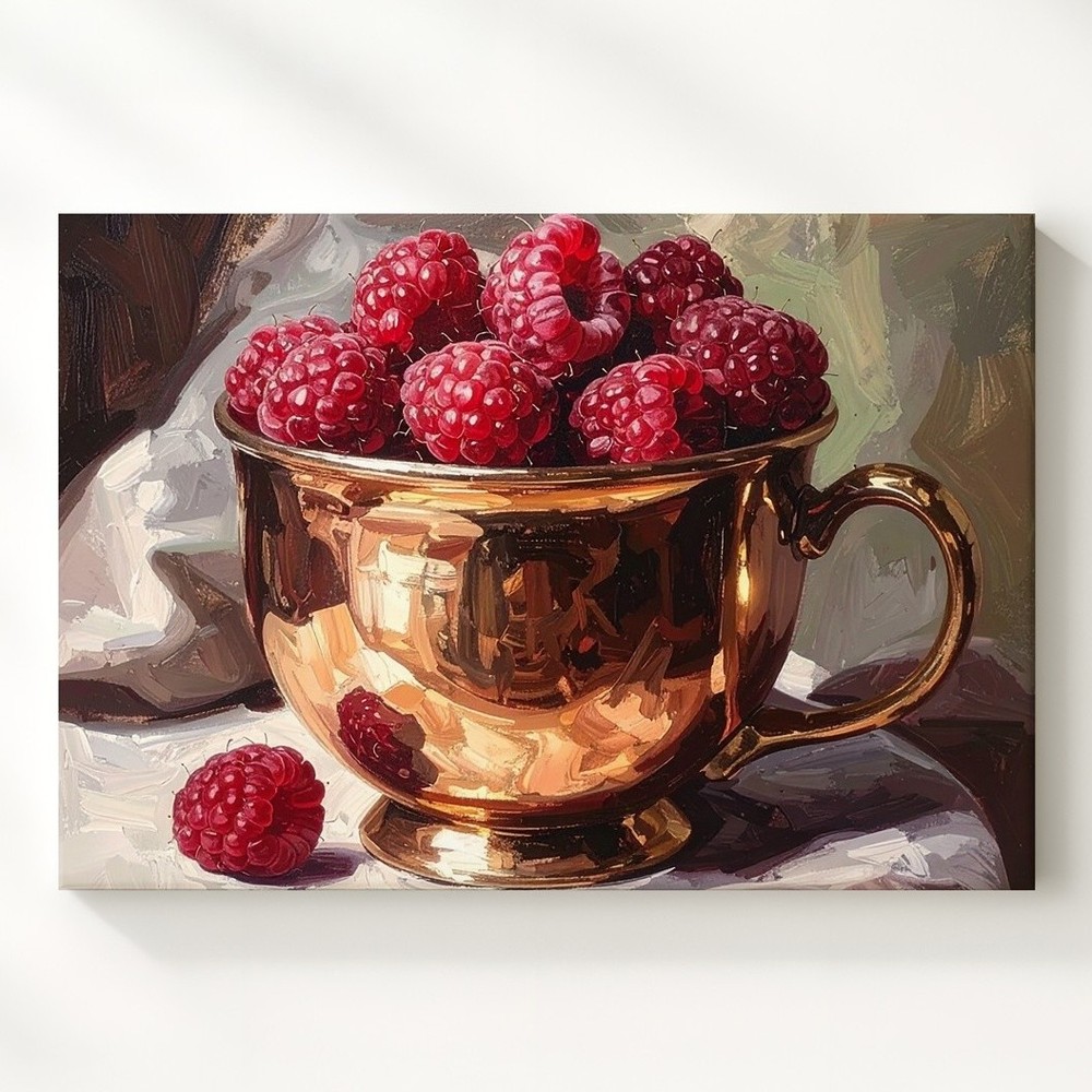 Copper Cup With Raspberries Canvasclassical Still-Life Art Wall Art
