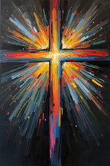 Christian Cross Color Burst 4×6 Photo Print Religious Wall Art Decor Desk Art