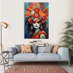 Day Of The Dead Art Print Sugar Skull Floral Canvas Wall Art Living Room Decor
