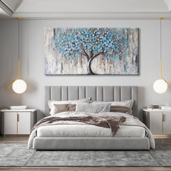 Abstract Tree of Life Canvas Art – Modern Blue Wall Decor for Home 50x100cm