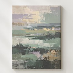 Serene Landscape Canvassage Green, Lavender & Pink Abstract Art Wall Art