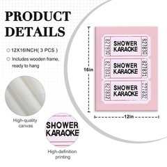 3-Piece Fun Pink Peach Bathroom Canvas Wall Art Pink Shower Karaoke Ticket Wa…