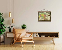 Old 1732 French Decorative Map of Asia 100% Cotton Canvas Magnetic Wooden Hanger
