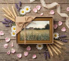 Gold Framed Country Cottage Canvas Wall Art, Vintage Rustic Farmhouse Paintin…