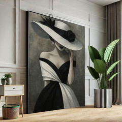 Black White Woman Portrait Canvas Poster Elegant Modern Wall Art