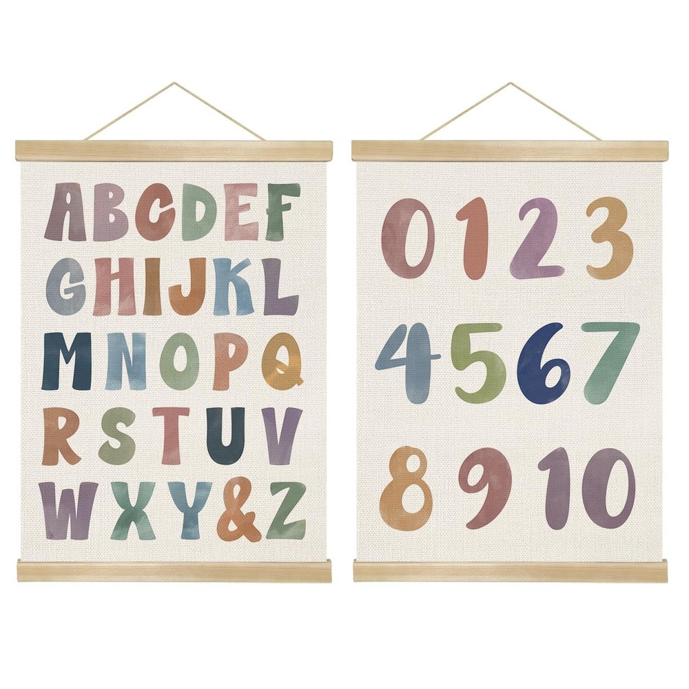 Alphabet and Number Wall Art Poster Set of 2,Toddler Learning Canvas Print Po…