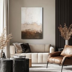 Modern Minimalist Taupe Brown Cream Painting Print on Framed Canvas Wall Art