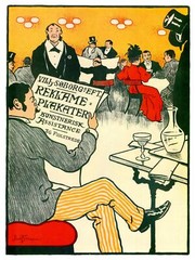 5031.Man reading newspaper at restaurant with wine.POSTER.decor Home Office art