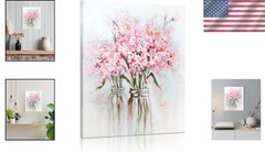 Pink Flower Picture Framed Wall Art Abstract Watercolor Decor for Nursery 12×15