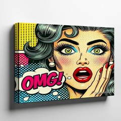 Colorful Pop Retro Woman Shocked Expression Comic Gift Accent House Canvas Decor