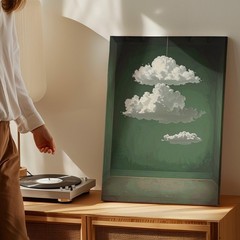 Wall Art Canvas a Minimalist Image with Two Fluffy White Clouds Suspended