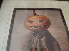 SPOOKY PUMPKIN HEAD GIRL framed wall art HaLLoWeeN 20.25″Wx24.5″ matted /framed