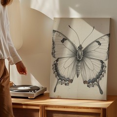 Wall Art Canvas a Detailed Monochrome Sketch of a Butterfly Drawn with Precise