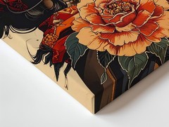 Bohemian Floral Portrait Canvaswoman In Profile With Rose And Patterned Scarf